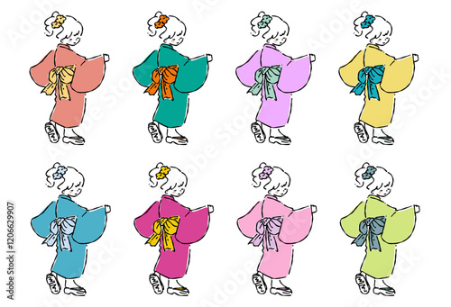 浴衣を着た女の子＿セット