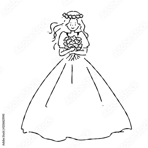 花を抱えるロングヘアの少女