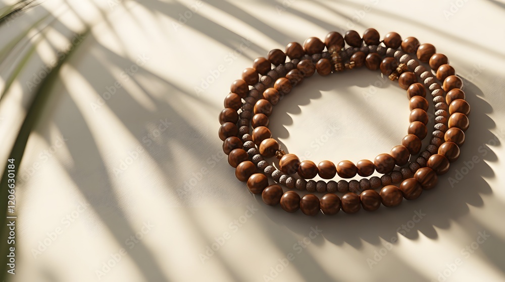 Obraz premium Wooden Beaded Necklace in Sunlight Shadows