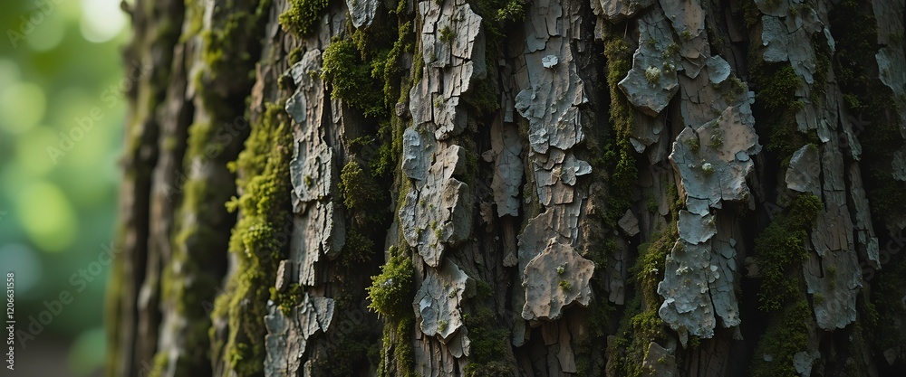 Obraz premium Closeup Tree Bark Texture Moss Nature Background