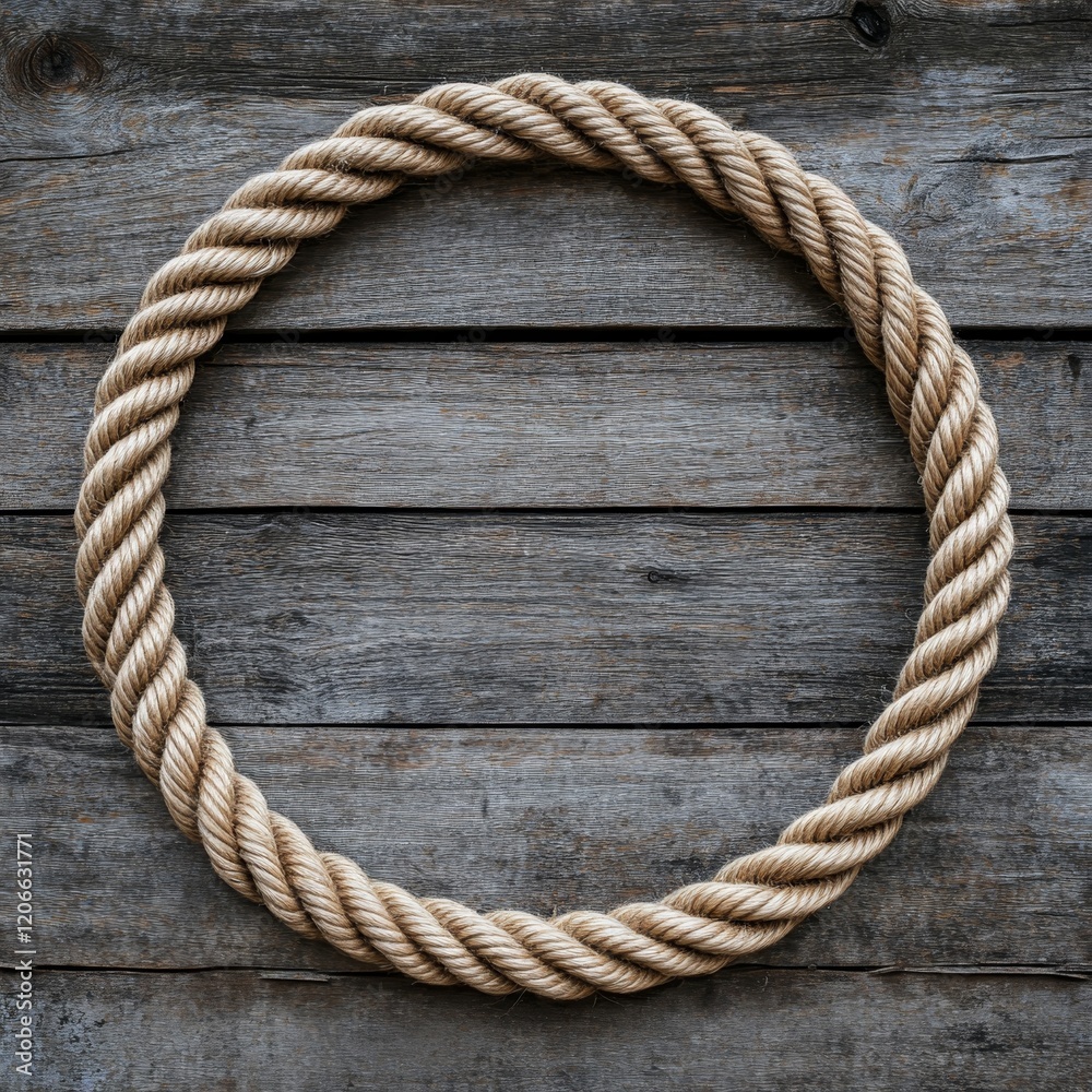 Obraz premium Rope circle frame on rustic wood. (1)