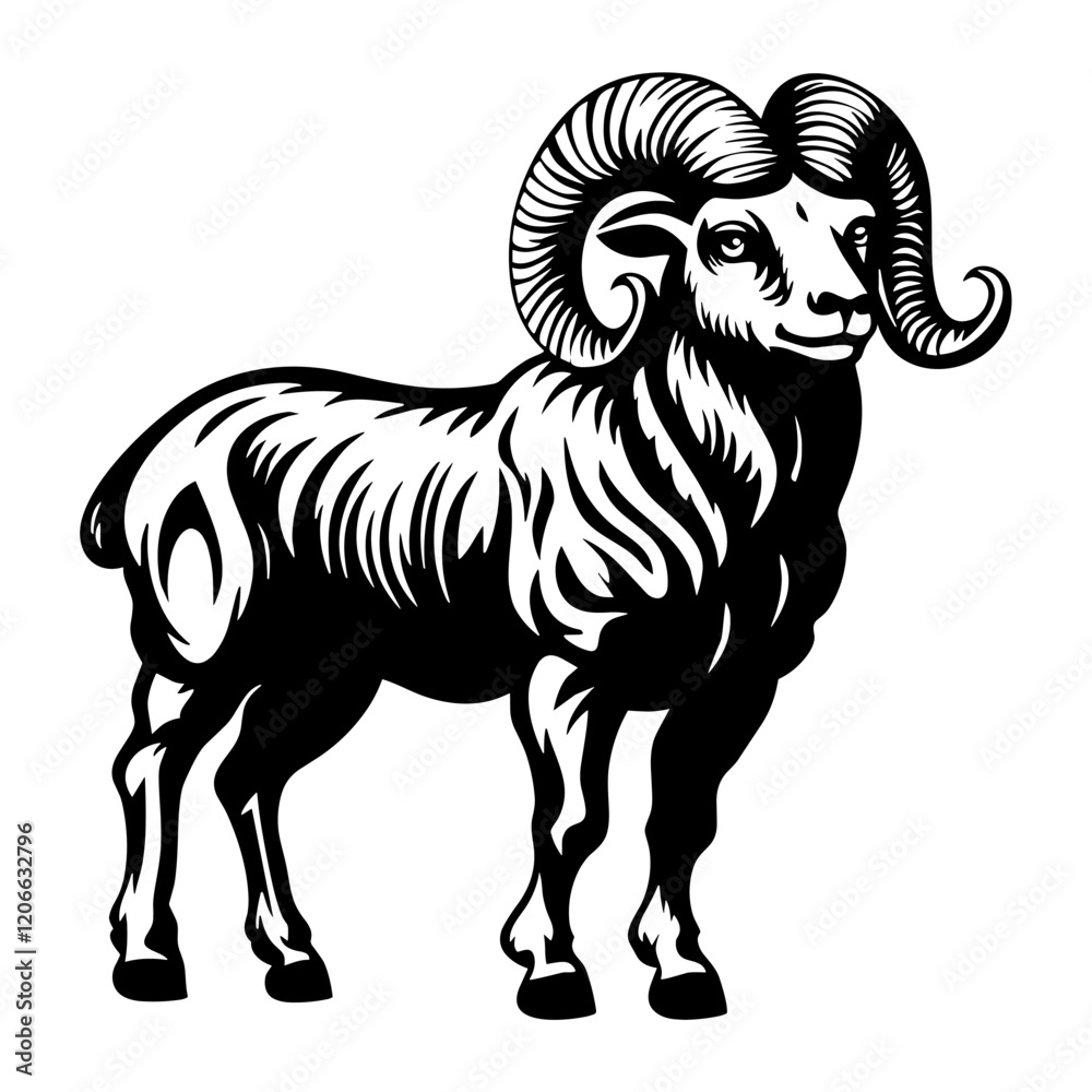 Simple Ram linear art illustration stencil vector Simple Ram linear art illustration stencil vector
