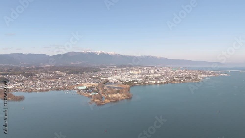 冬の琵琶湖　南湖　琵琶湖大橋　ドローン空撮