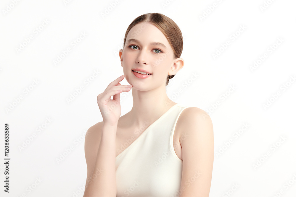Beautiful young woman with clean fresh skin on white background, Face care, Facial treatment, Cosmetology, beauty and spa, women portrait. Beautiful young woman with clean fresh skin on white background, Face care, Facial treatment, Cosmetology, beauty and spa, women portrait.
