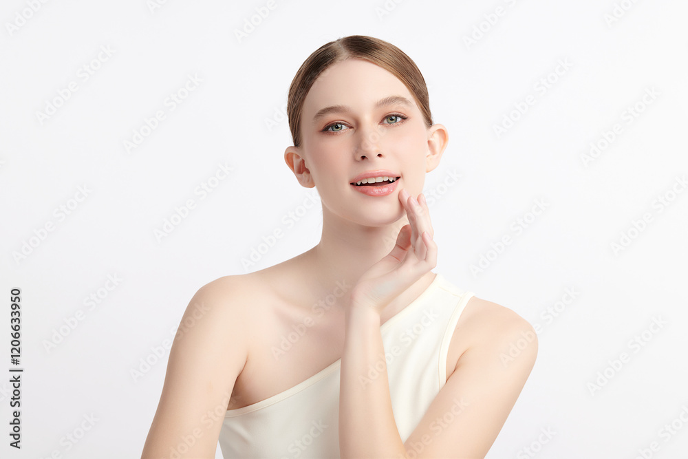 Beautiful young woman with clean fresh skin on white background, Face care, Facial treatment, Cosmetology, beauty and spa, women portrait. Beautiful young woman with clean fresh skin on white background, Face care, Facial treatment, Cosmetology, beauty and spa, women portrait.