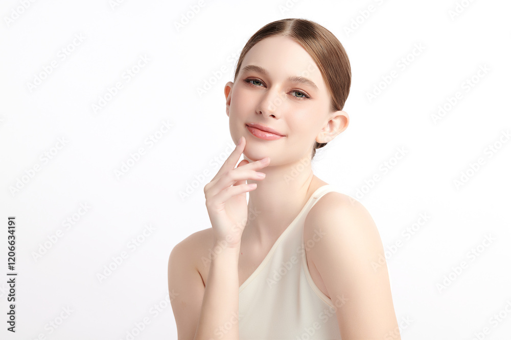 Beautiful young woman with clean fresh skin on white background, Face care, Facial treatment, Cosmetology, beauty and spa, women portrait. Beautiful young woman with clean fresh skin on white background, Face care, Facial treatment, Cosmetology, beauty and spa, women portrait.