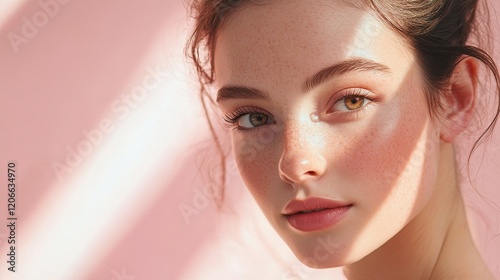 Soft Pink Minimalist Background with Natural Light and Shadows