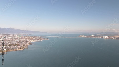 冬の琵琶湖　南湖　琵琶湖大橋　ドローン空撮