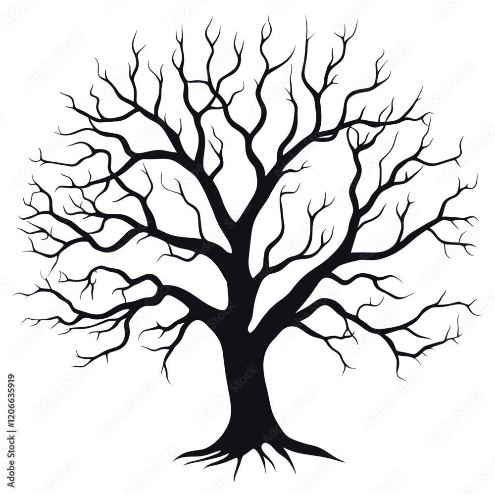 Obraz premium Oak tree silhouette illustration black vector