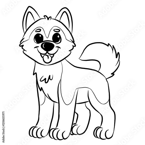 line art cartoon vector dog isolated on white background. pets