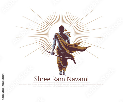 Illustration of Lord Rama with Bow on Mountain Peak; Spiritual Artwork