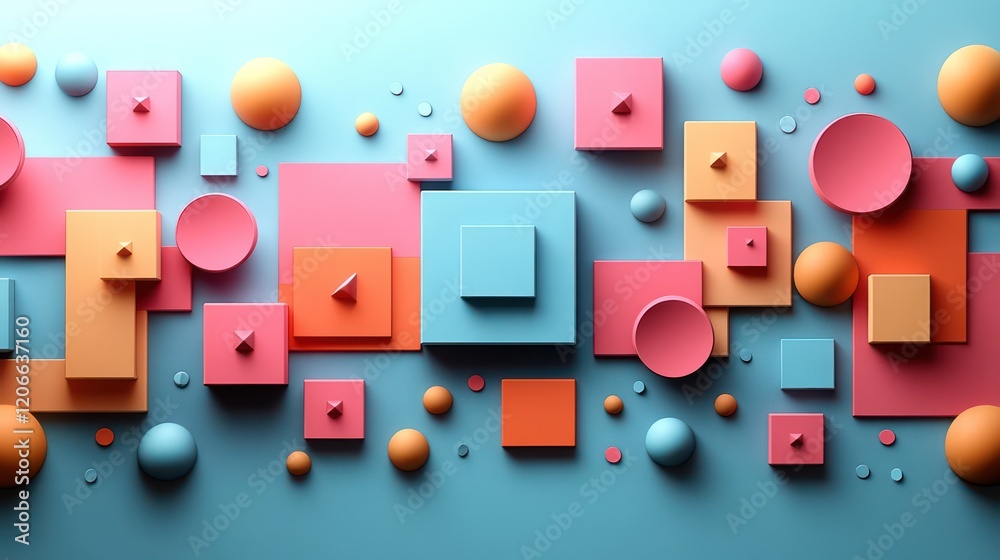 Abstract Geometric Composition: Pastel Hues and 3D Shapes Abstract Geometric Composition: Pastel Hues and 3D Shapes