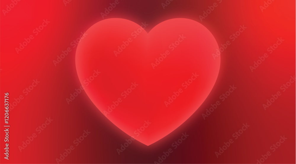 Red love heart glowing on gradient background with blank space for Valentine's day poster, banner, wallpaper, backdrop and print design