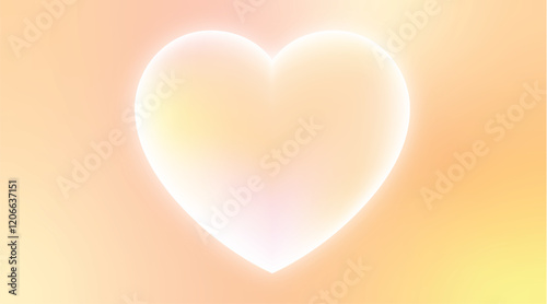Bright warm glowing heart on gradient pastel yellow and orange background with copy space for romantic love holiday, anniversary, celeration and event design