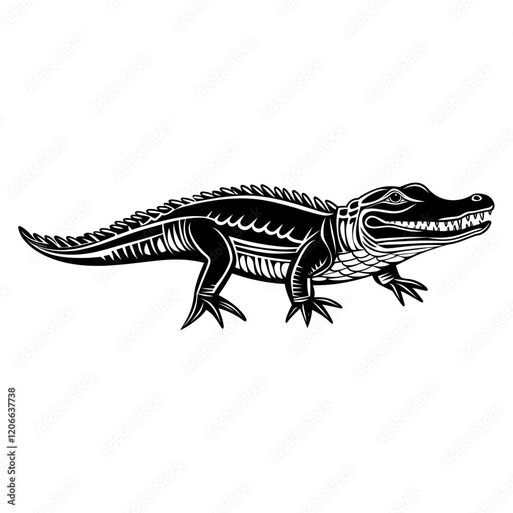Fototapeta premium Simple alligator outline icon linear illustration stencil graphic vector
