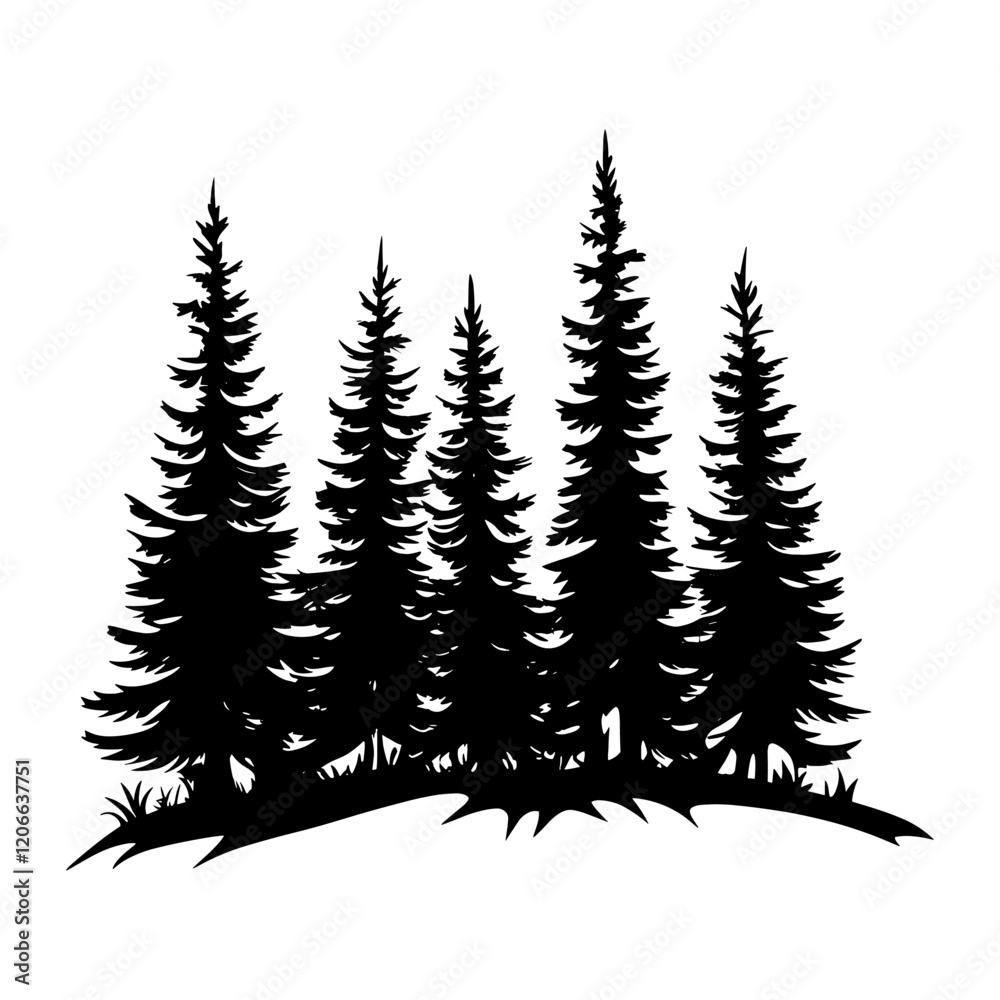 Obraz premium Simple forest linear art illustration silhouette vector