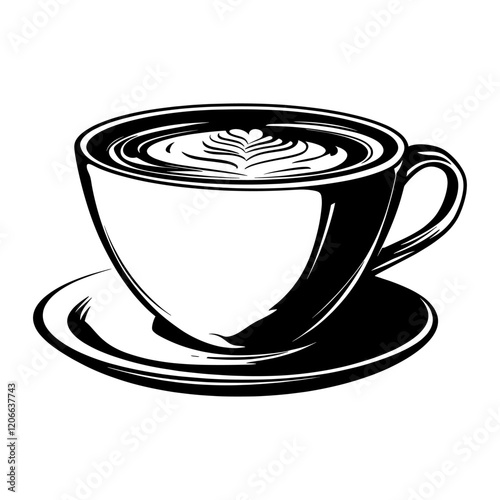 Simple hot latte cup linear illustration beverage coffee vector