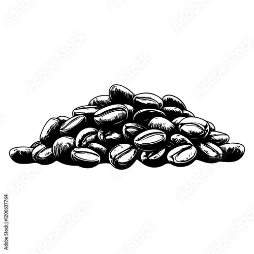 Simple coffee beans pile linear illustration black white vector