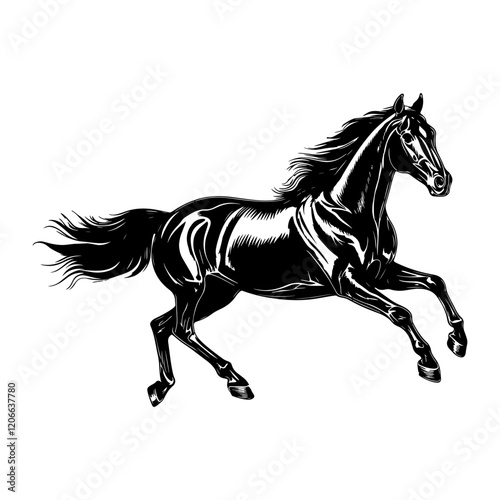 Simple horse running linear art illustration drawing vector