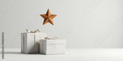 Elegant White Gift Boxes with a Brown Star Decoration for Festive Occasions