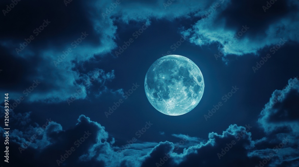 Mystical Full Moon Night: Celestial Serenity under a Starlit Sky Mystical Full Moon Night: Celestial Serenity under a Starlit Sky