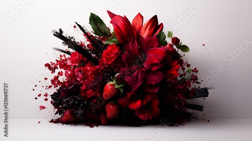 Crimson Explosion: A Darkly Romantic Floral Still Life photo