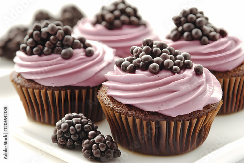 Delicious blackberry cupcakes, studio shot, dessert photography, baking blog photo