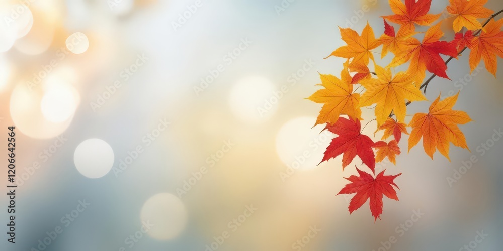 Golden and Red Maple Leaves on a Branch with Soft Bokeh and Warm Autumn Glow in the Background Golden and Red Maple Leaves on a Branch with Soft Bokeh and Warm Autumn Glow in the Background