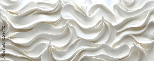 Creamy swirls, textured frosting, close-up, white background, food design photo
