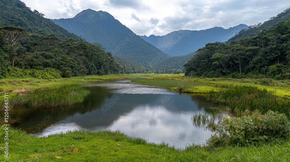 Tranquil Lake nestled in lush mountains Tranquil Lake nestled in lush mountains