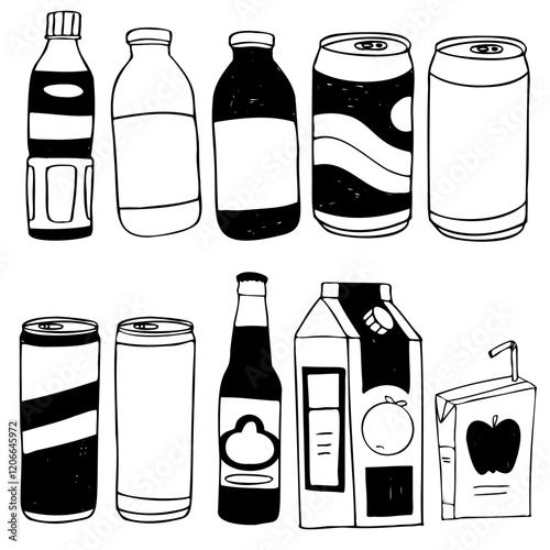 Bottles, cans and boxes of different drinks