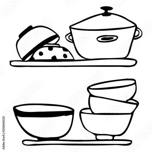 Kitchen shelves with dishes