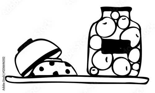 Kitchen shelf with dishes and preserve jar