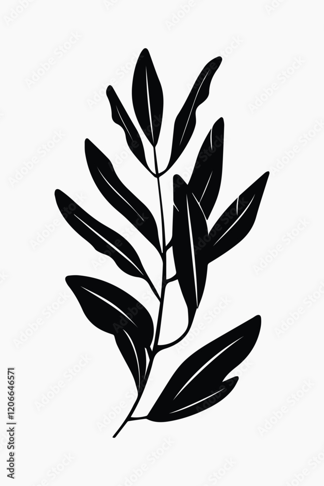 Minimalist black leaf silhouette art vector Minimalist black leaf silhouette art vector