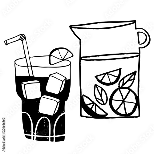 Big glass of lemonade with a  lemonade jug