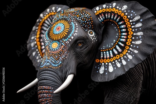 Colorful elephant adorned with intricate patterns showcasing wildlife art and creativity photo