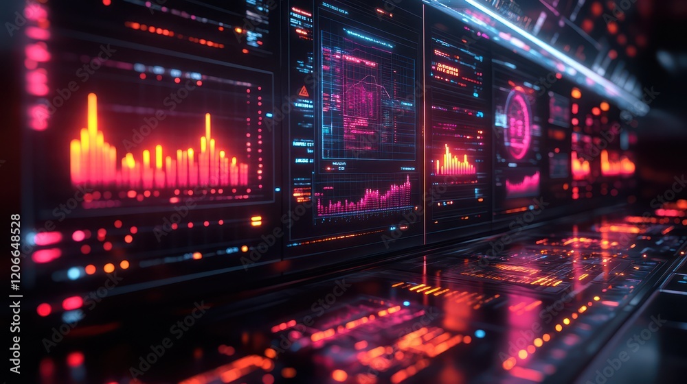 Fototapeta premium Futuristic Tech Dashboard: Cyberpunk Style Data Visualization