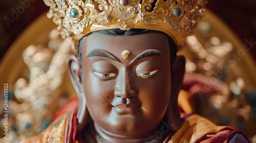 Serene Buddha Statue Wearing Ornate Crown photo