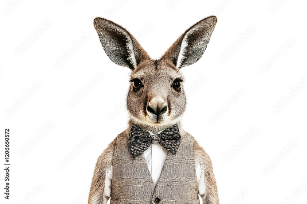 Kangaroo wearing formal vest and bow tie isolated on white or transparent PNG Kangaroo wearing formal vest and bow tie isolated on white or transparent PNG