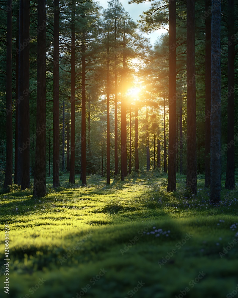Fototapeta premium Sunset in a pine forest.