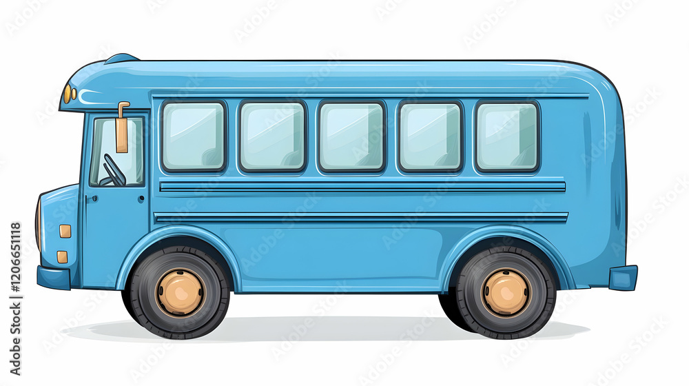 Blue school bus side view, kids transportation, white background, educational journey Blue school bus side view, kids transportation, white background, educational journey