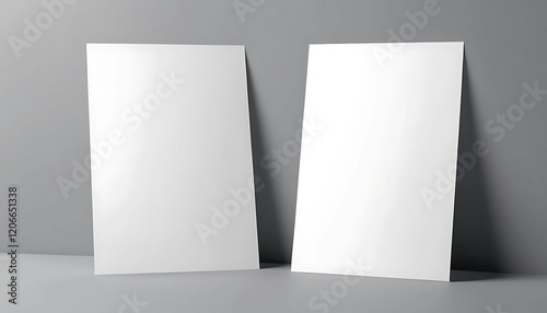 Two vertical postcard mockup blank paper template. White empty card for design in 3D rendering
