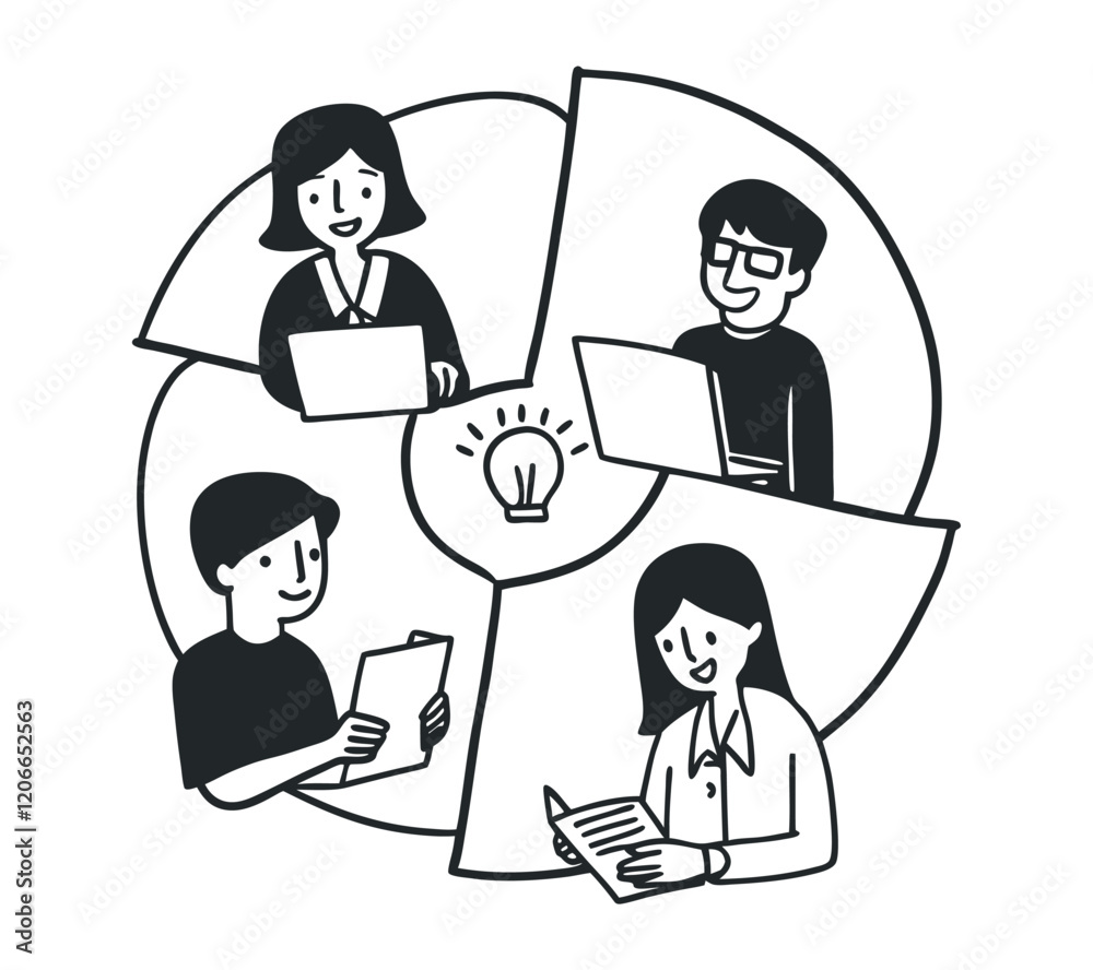 black and white One line art group business team meeting and working collaboration in office workplace concept. flat vector illustration set cartoon character design concept. black and white One line art group business team meeting and working collaboration in office workplace concept. flat vector illustration set cartoon character design concept.