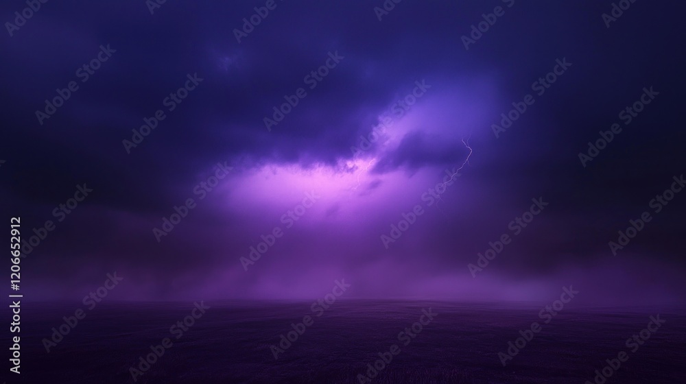 Fototapeta premium Purple Lightning Storm Over a Misty Field