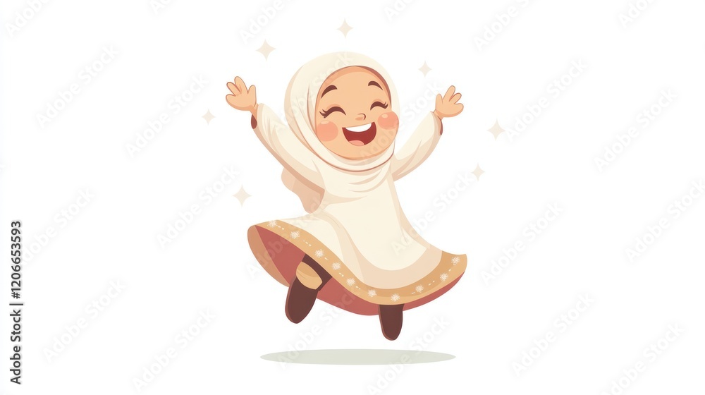 A joyful young girl in traditional attire, celebrating with a smile and raised arms. A joyful young girl in traditional attire, celebrating with a smile and raised arms.