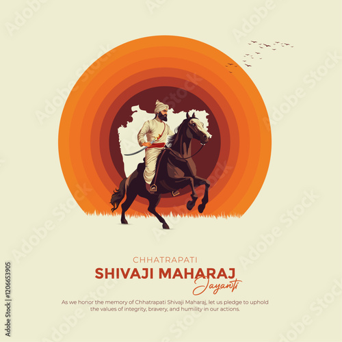 Happy Chhatrapati Shivaji Maharaj Jayanti Banner Design. Celebration Background and Poster with Text and Maratha Flag Vector Illustration photo
