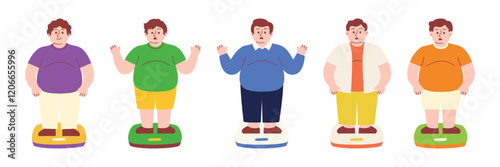 Obese Fat Man Checking His Weight