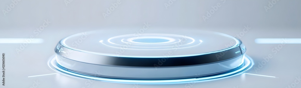 A futuristic circular platform with glowing edges, suggesting advanced technology or display. A futuristic circular platform with glowing edges, suggesting advanced technology or display.