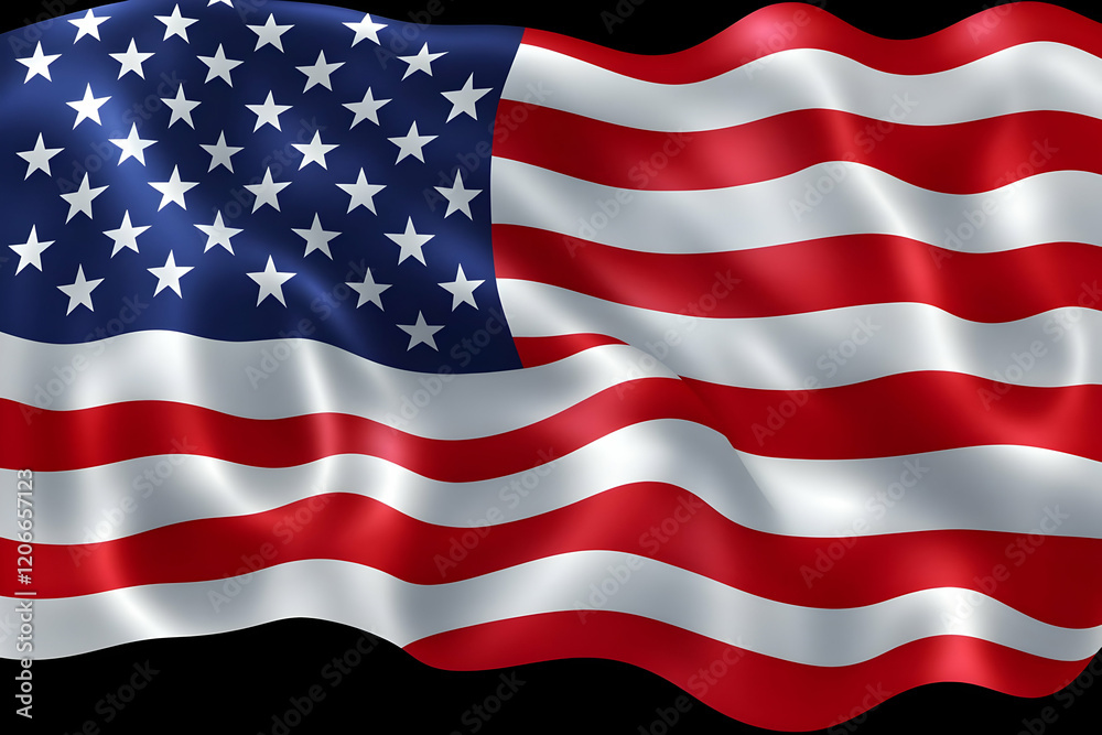 Obraz premium Waving US flag, dark background, patriotic