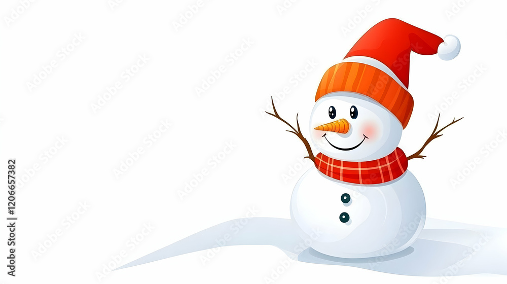 Happy snowman in winter landscape, greeting card design Happy snowman in winter landscape, greeting card design